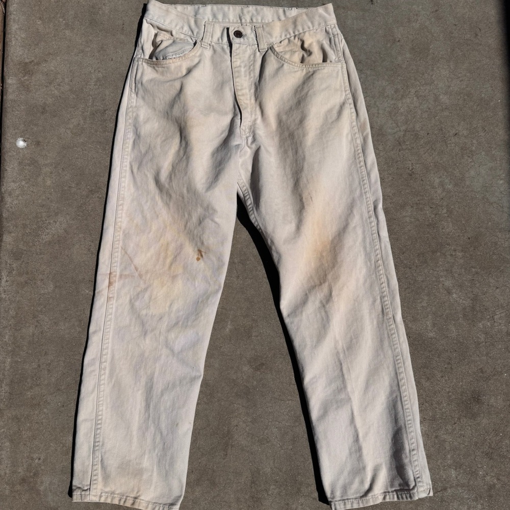 Vintage 60s Levis Big E White Tab Straight Leg Workwear Pants Cream white USA